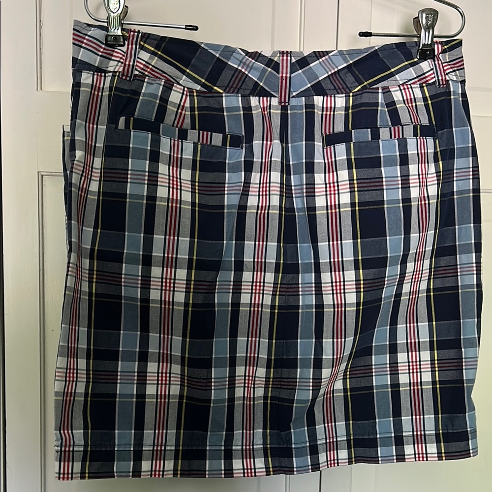 Chaps Size 12 Blue and White Plaid Pencil Skirt with Belt - Picture 4 of 10